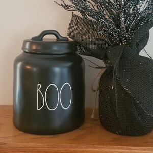 Rae Dunn HTF "Boo" Large Chubby Black Halloween Ceramic Canister